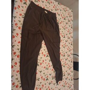 Libin Womens Cargo Joggers Pants Brown Elastic Waist Drawstring Size L